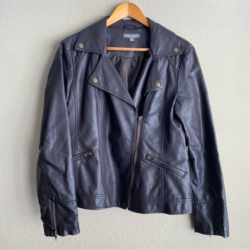 Roz & Ali Brown Faux Leather Moto Jacket